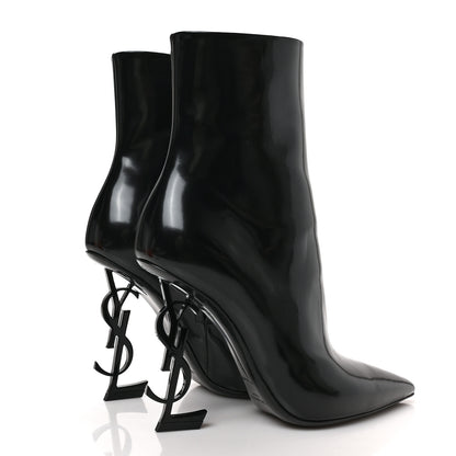 Saint Laurent Glazed Calfskin Opyum Ankle Boots 38 Black 4 of 8