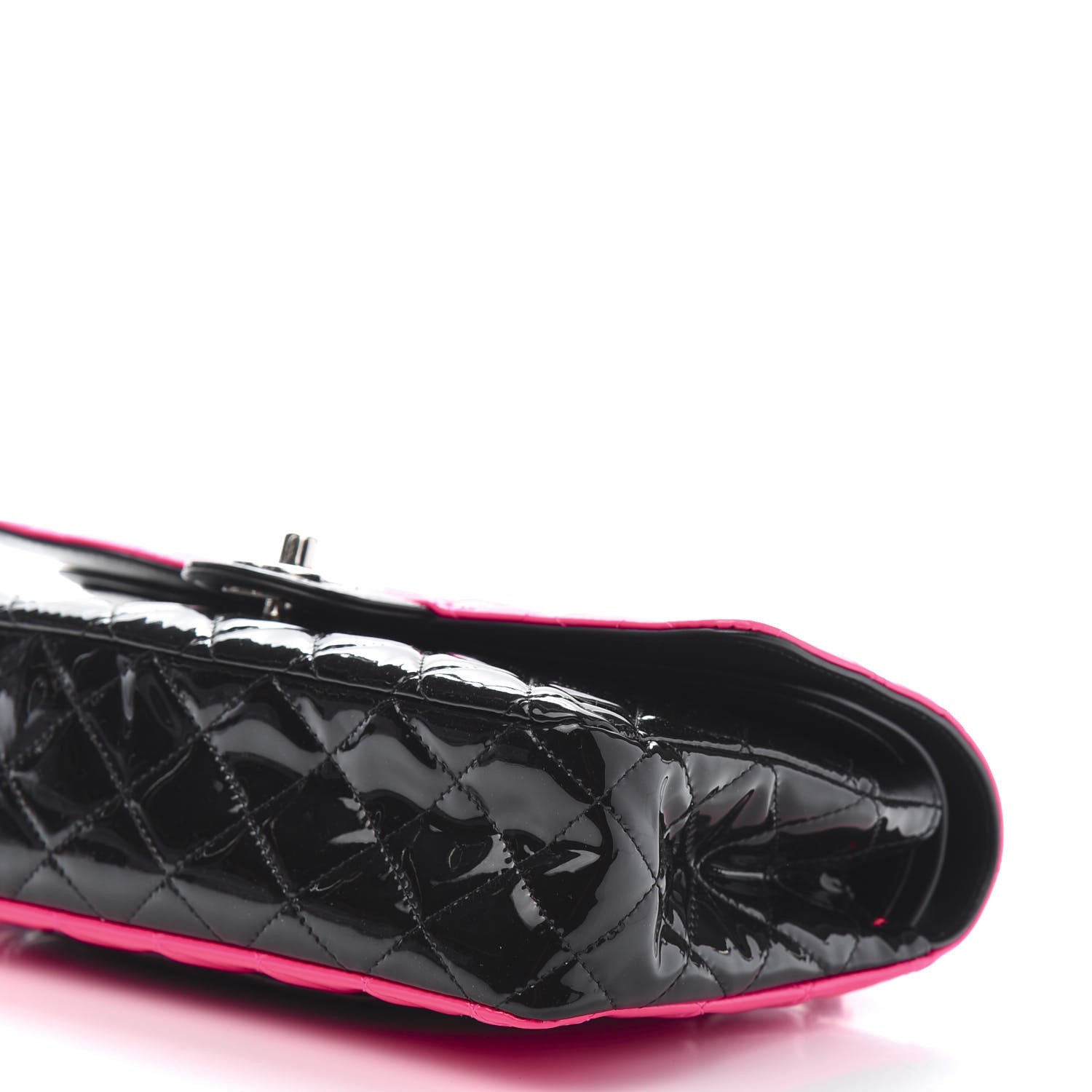 Chanel Patent Calfskin Quilted Bi-Color Medium Double Flap Pink Black 11 of 12