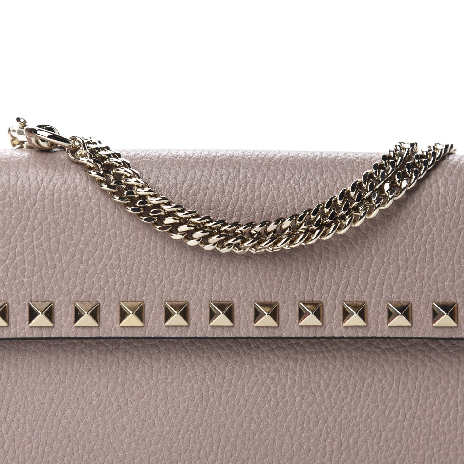 Valentino Garavani Pebbled Calfskin Rockstud Flap Wallet On Chain Poudre 9 of 10
