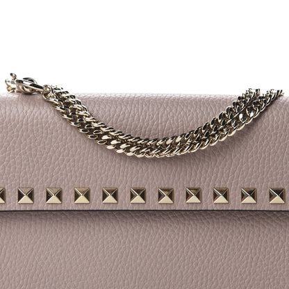 Valentino Garavani Pebbled Calfskin Rockstud Flap Wallet On Chain Poudre 9 of 10