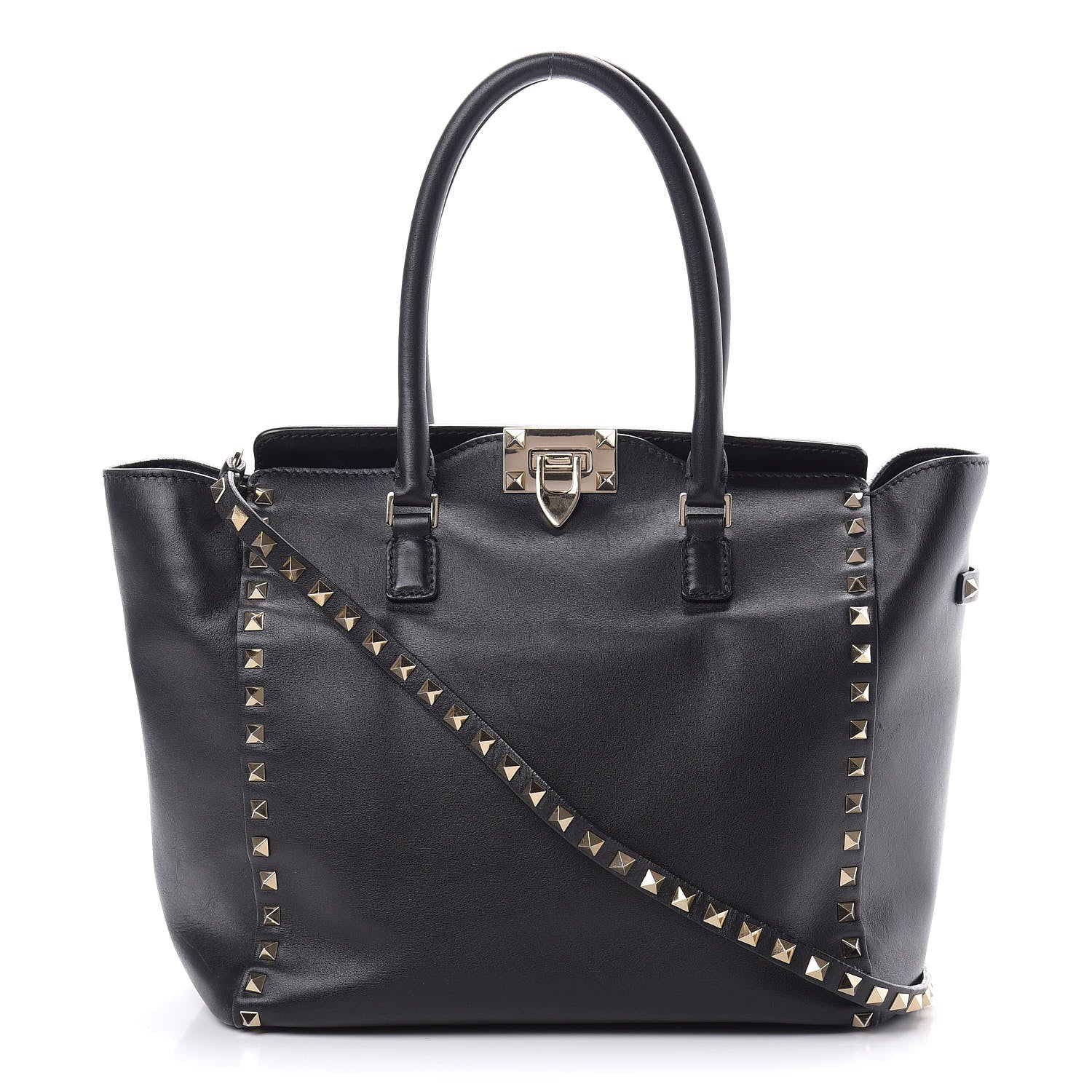 Valentino Garavani Vitello Rockstud Double Handle Tote Black 1 of 14