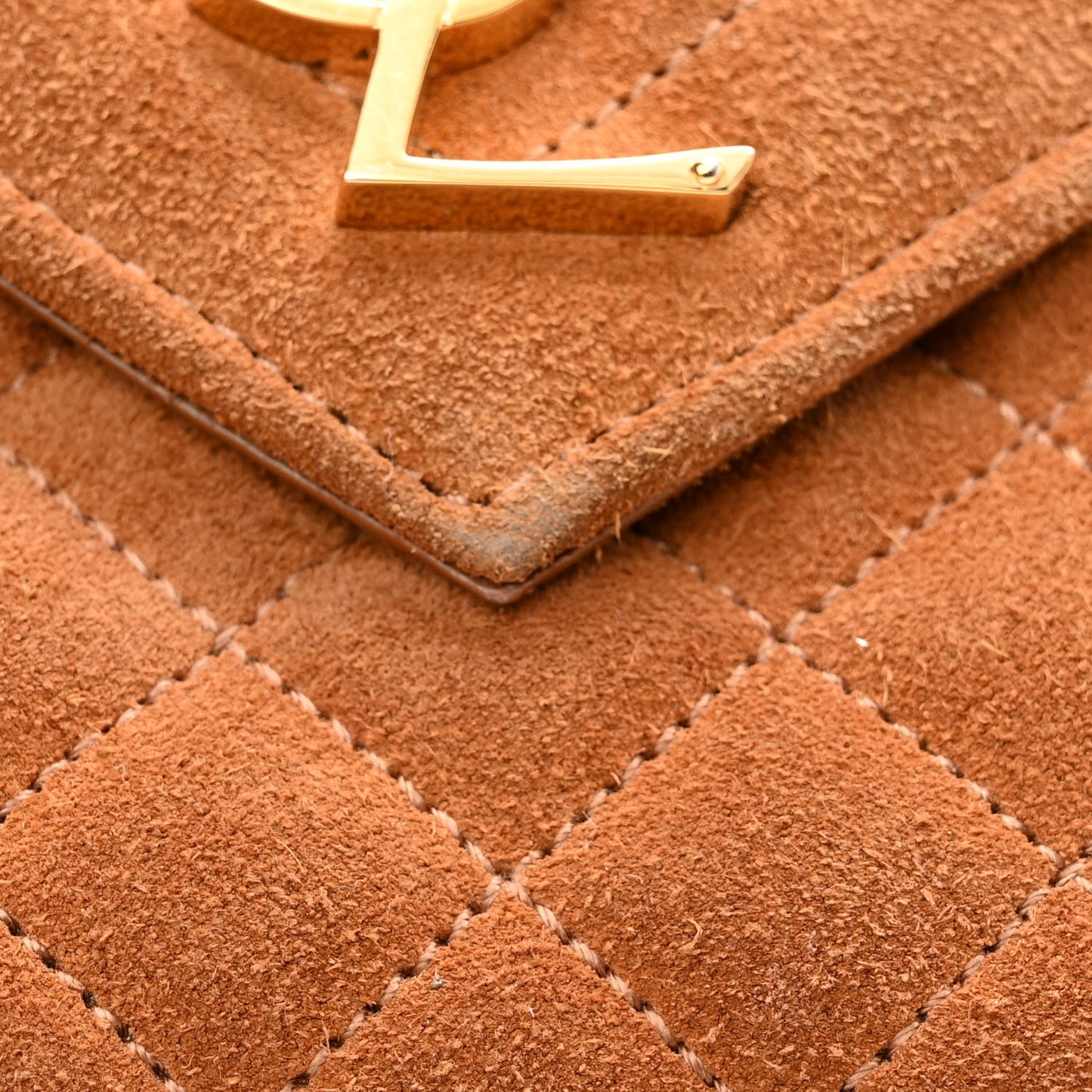 Suede Mixed Matelasse Triquilt Medium Monogram Envelope Satchel Tan
