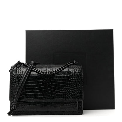 Saint Laurent Calfskin Crocodile Embossed Medium Monochrome Monogram Sunset Black 12 of 12