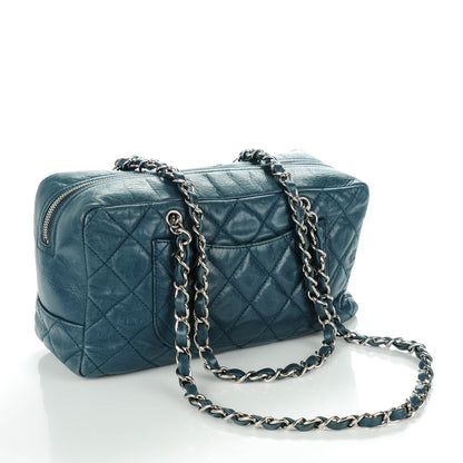 Chanel Aged Calfskin Quilted Cotton Club Bowler Blue 2 of 6