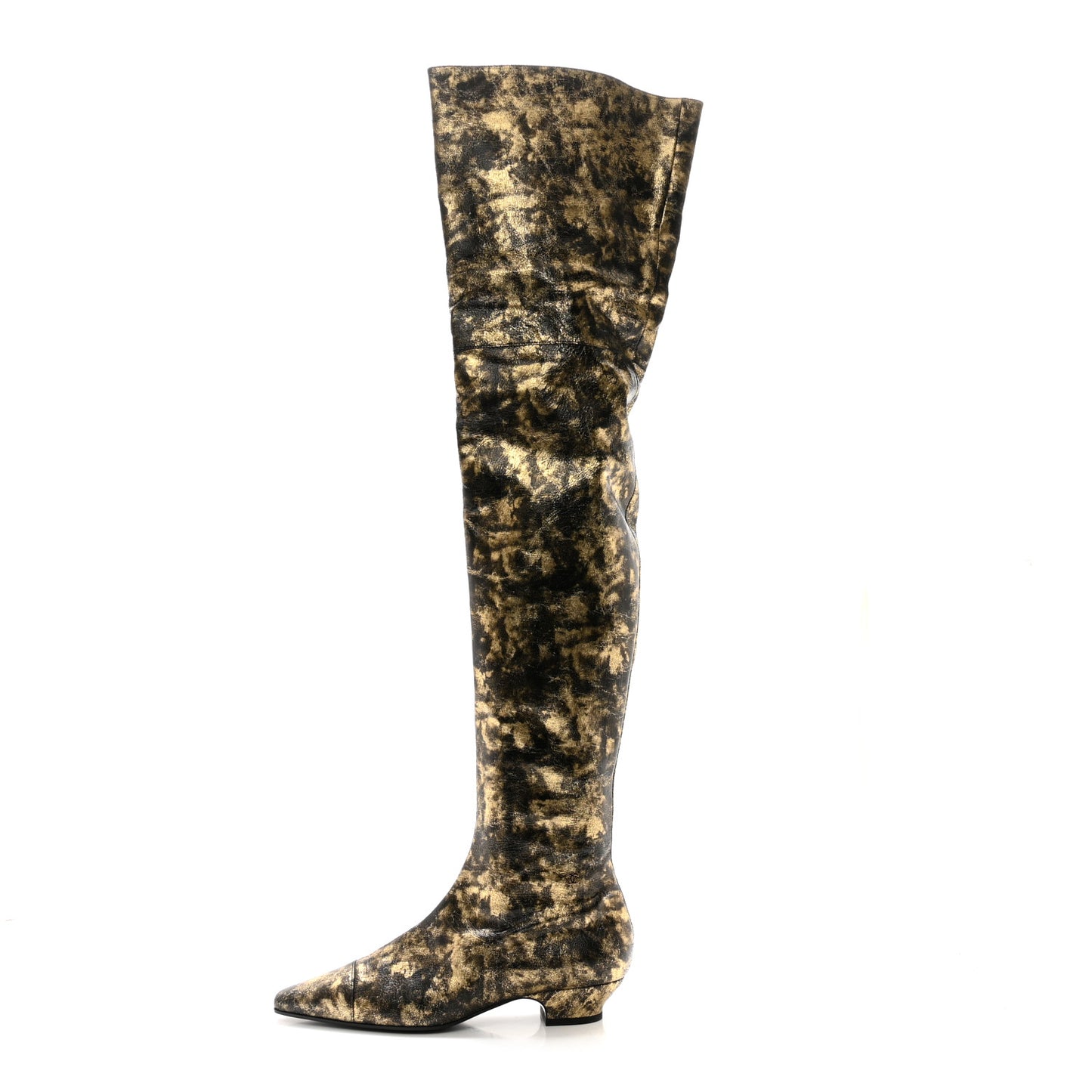 Laminated Goatskin Over the Knee Boots 40 Bronze