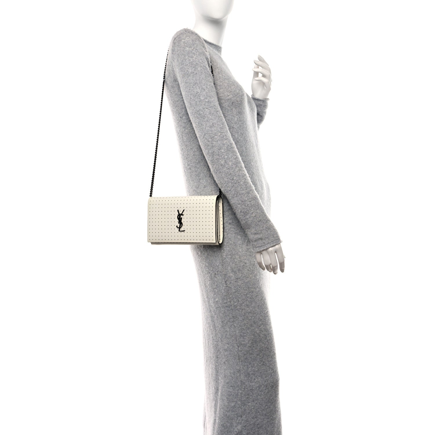 Saint Laurent Grain De Poudre Square Dot Print Monogram Chain Wallet White Matte Black 2 of 13