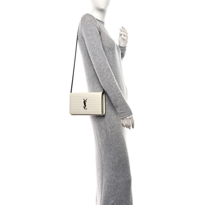Saint Laurent Grain De Poudre Square Dot Print Monogram Chain Wallet White Matte Black 2 of 13