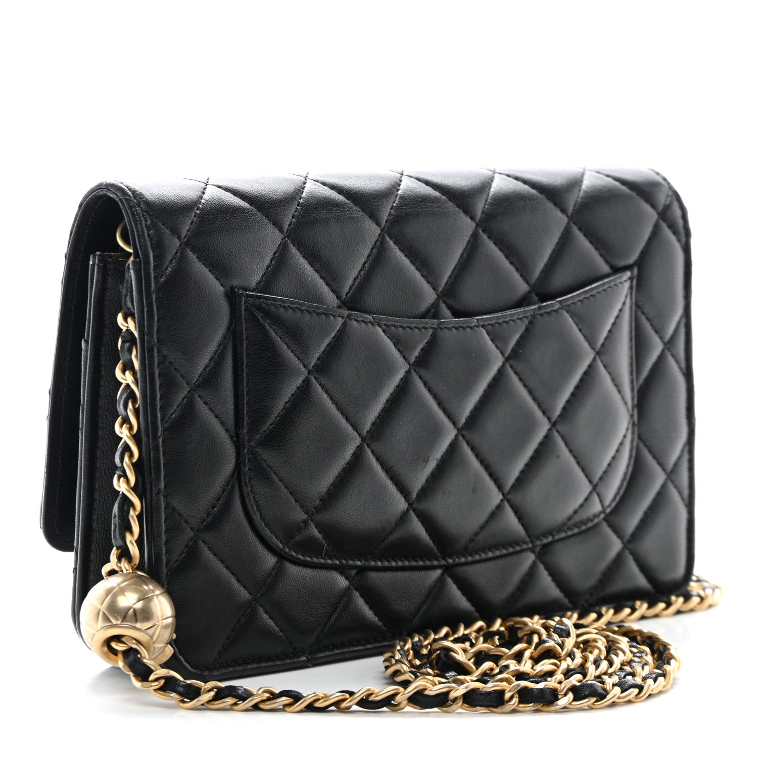 Chanel Lambskin Quilted CC Pearl Crush Wallet on Chain WOC Black 3 of 12