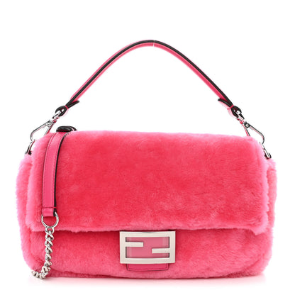 Fendi Shearling Shiny Nappa Baguette Rosa Fluo 1 of 10