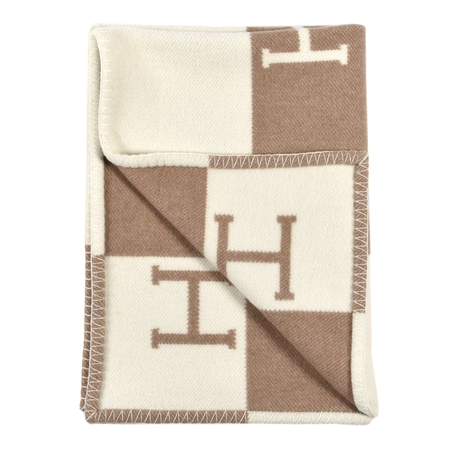 Wool Cashmere Avalon Baby Blanket Noisette Moyen White