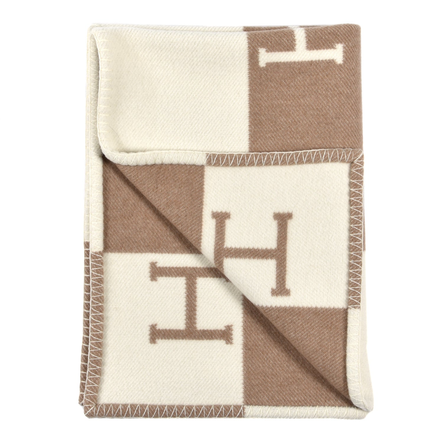 Hermes Wool Cashmere Avalon Baby Blanket Noisette Moyen White 2 of 3