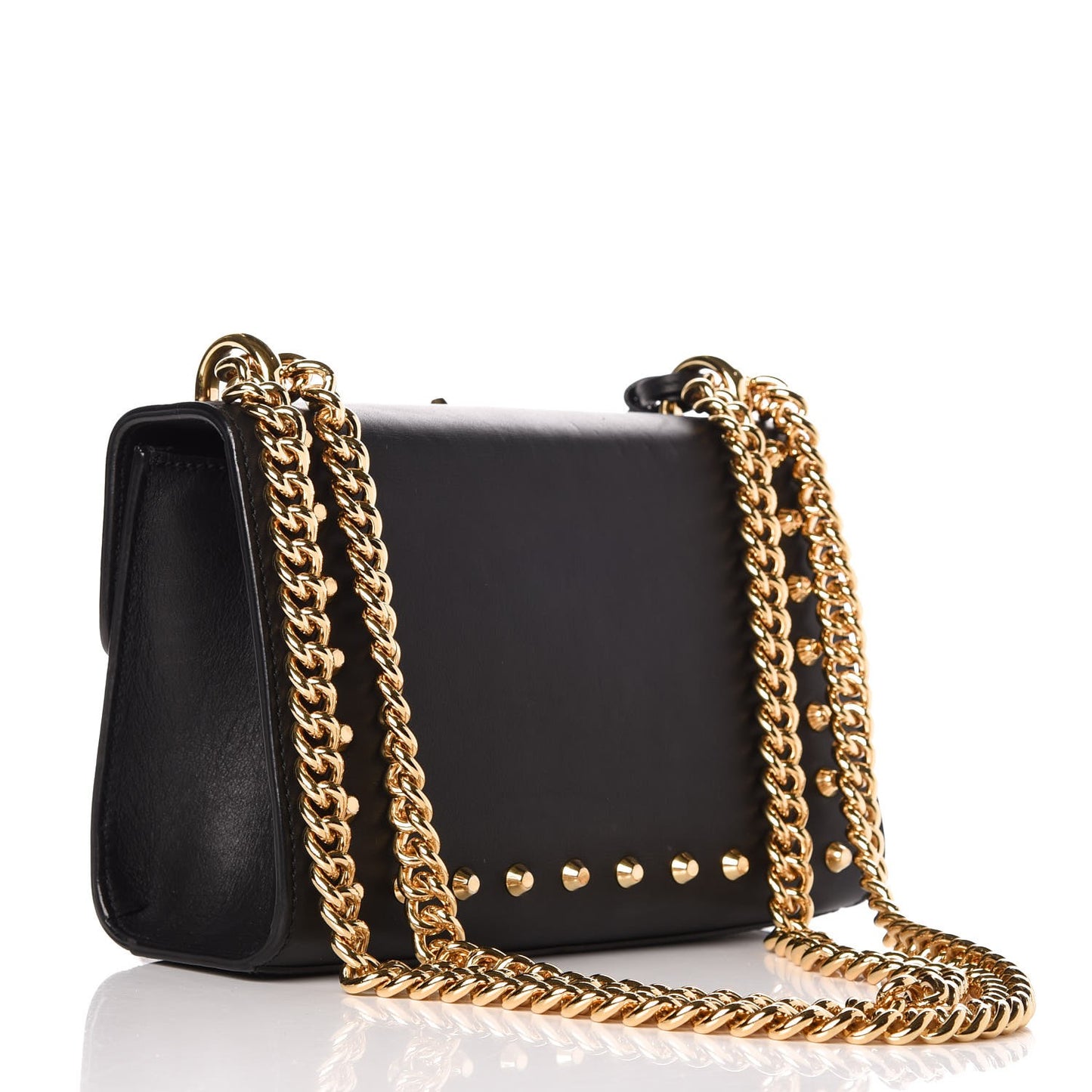 Calfskin Studded Small Padlock Shoulder Bag Black