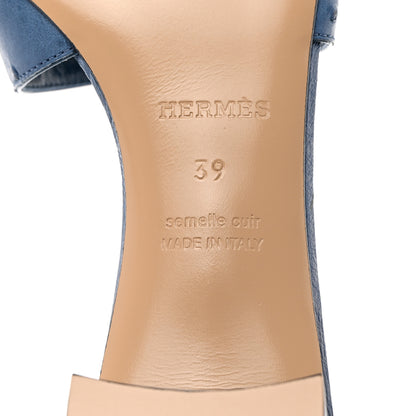 Hermes Ostrich Oasis Sandals 39 Bleu 8 of 9