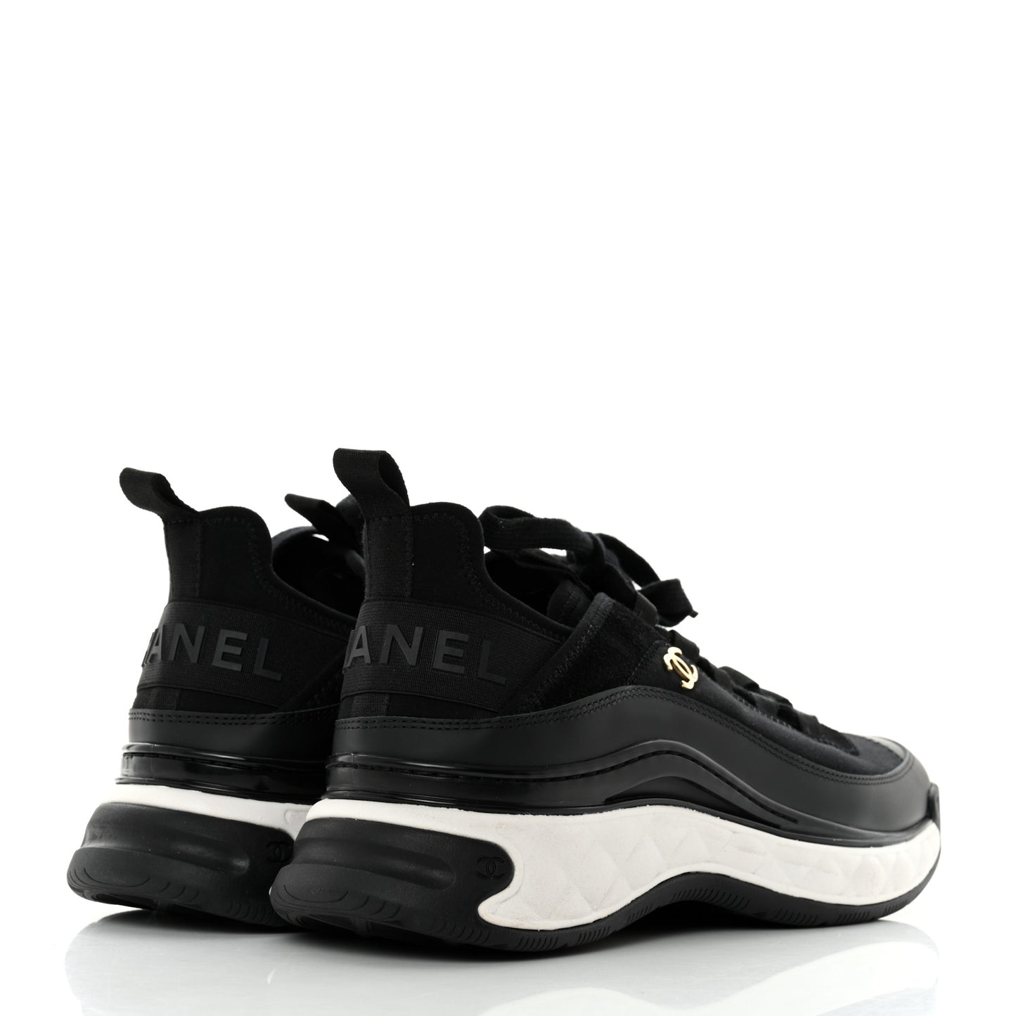 Velvet Calfskin Mixed Fibers CC Sneakers 40.5 Black