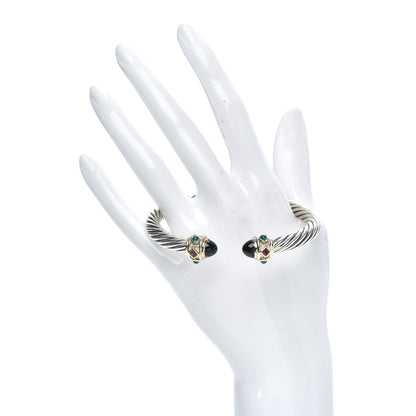 David Yurman Sterling Silver 14K Yellow Gold Black Onyx Pink Tourmaline Green Onyx 7mm Cable Renaissance Bracelet 2 of 4