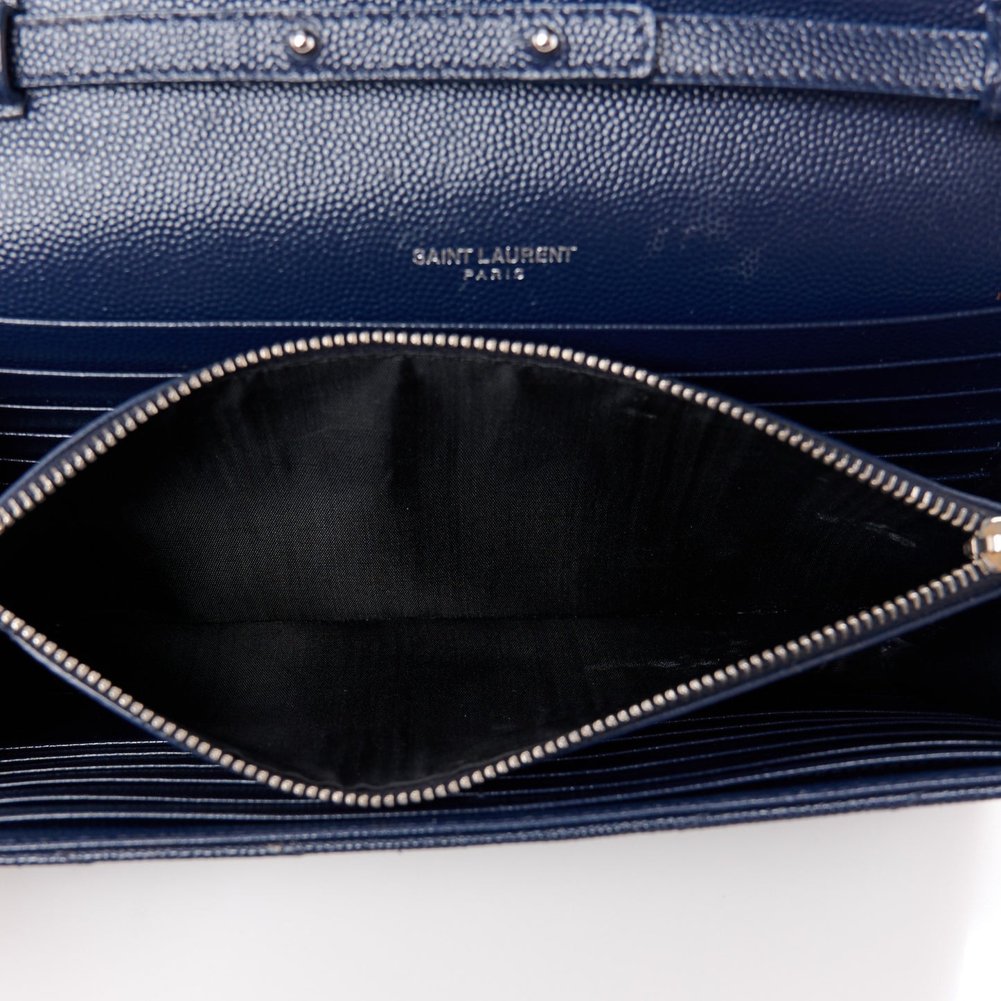 Grain De Poudre Matelasse Chevron Monogram Chain Wallet Blue Sapphire