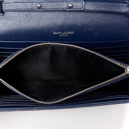 Saint Laurent Grain De Poudre Matelasse Chevron Monogram Chain Wallet Blue Sapphire 6 of 12