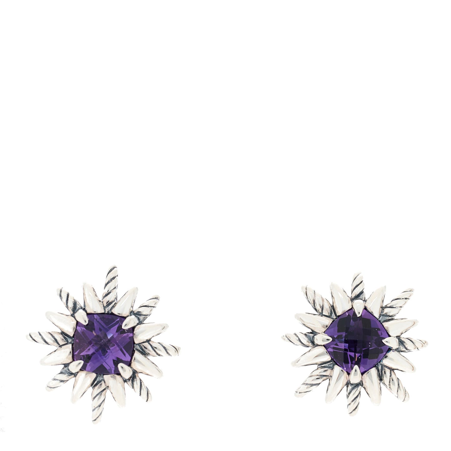 Sterling Silver Amethyst Starburst Stud Earrings