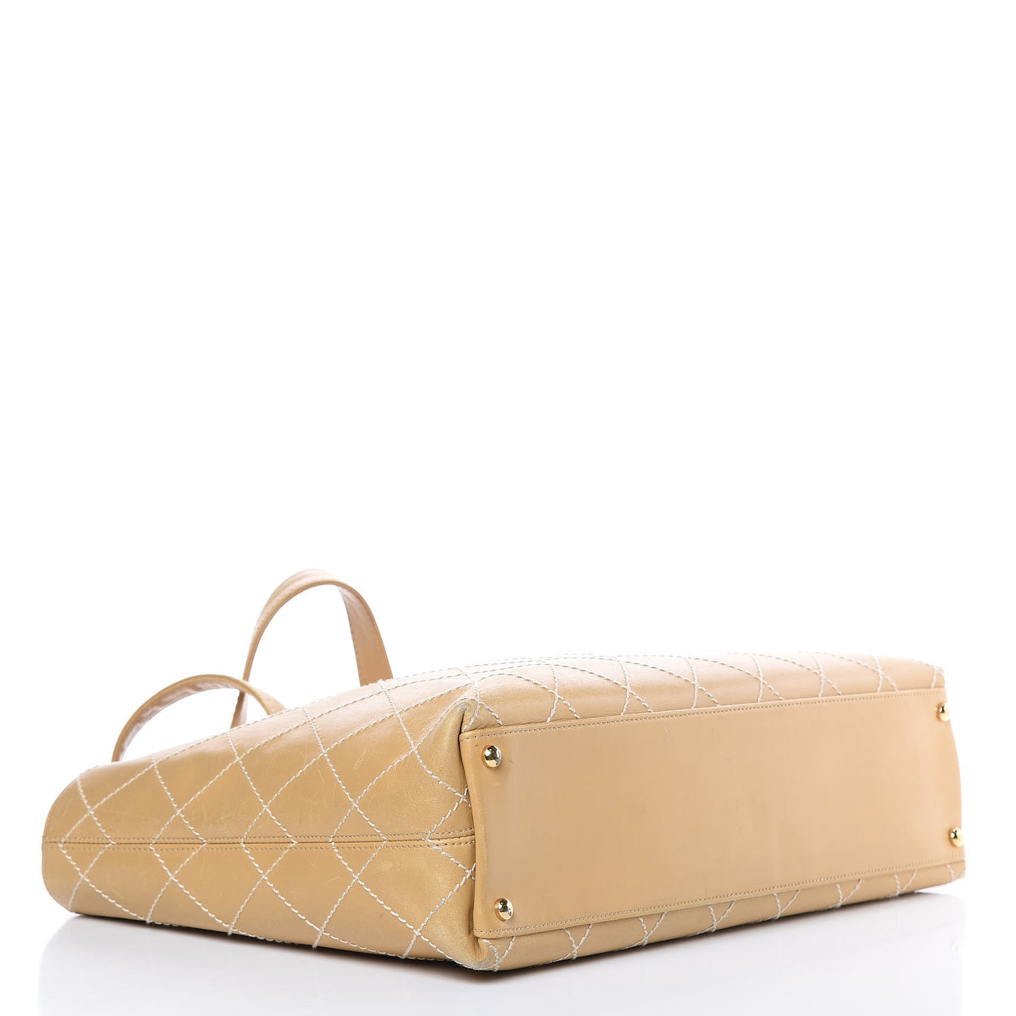 Calfskin Contrast Stitch Surpique Tote Beige