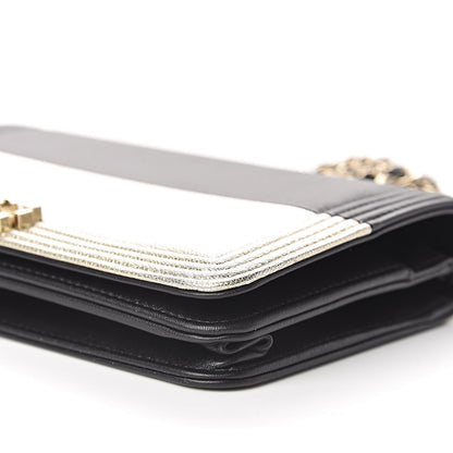 Chanel Metallic Goatskin Lambskin Boy Wallet on Chain WOC Black Gold 11 of 13
