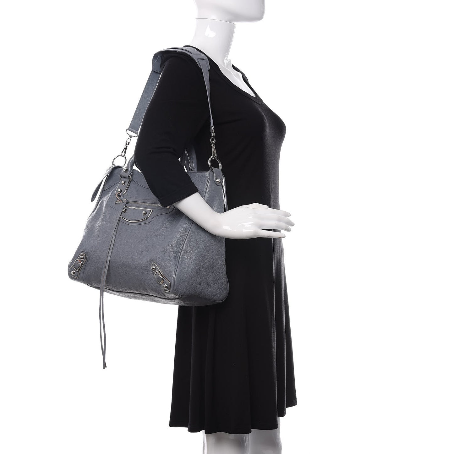 Chevre Silver Metallic Edge Hardware Velo Bleu Acier