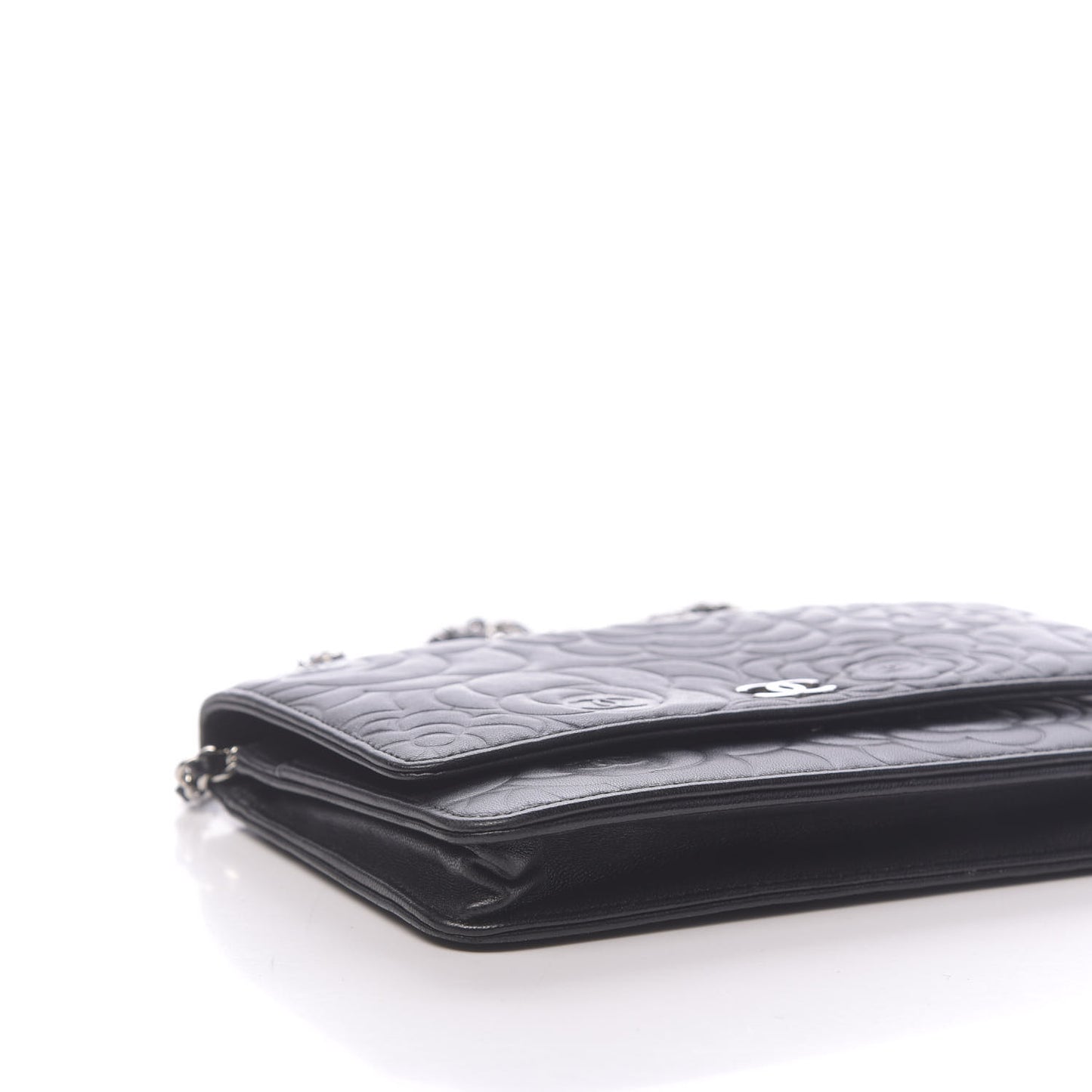 Lambskin Camellia Embossed Wallet on Chain WOC Black