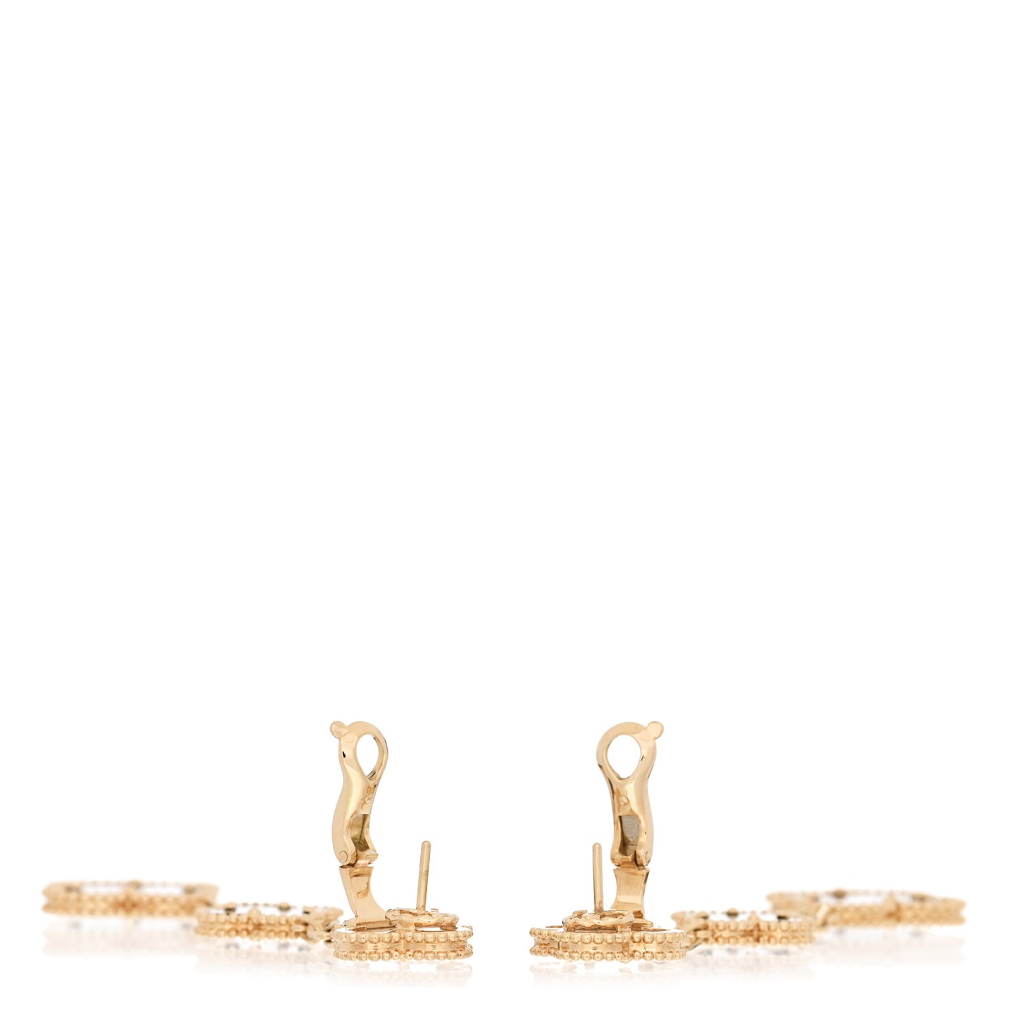 18K Yellow Gold Mother of Pearl Black Onyx 3 Motifs Magic Alhambra Earrings