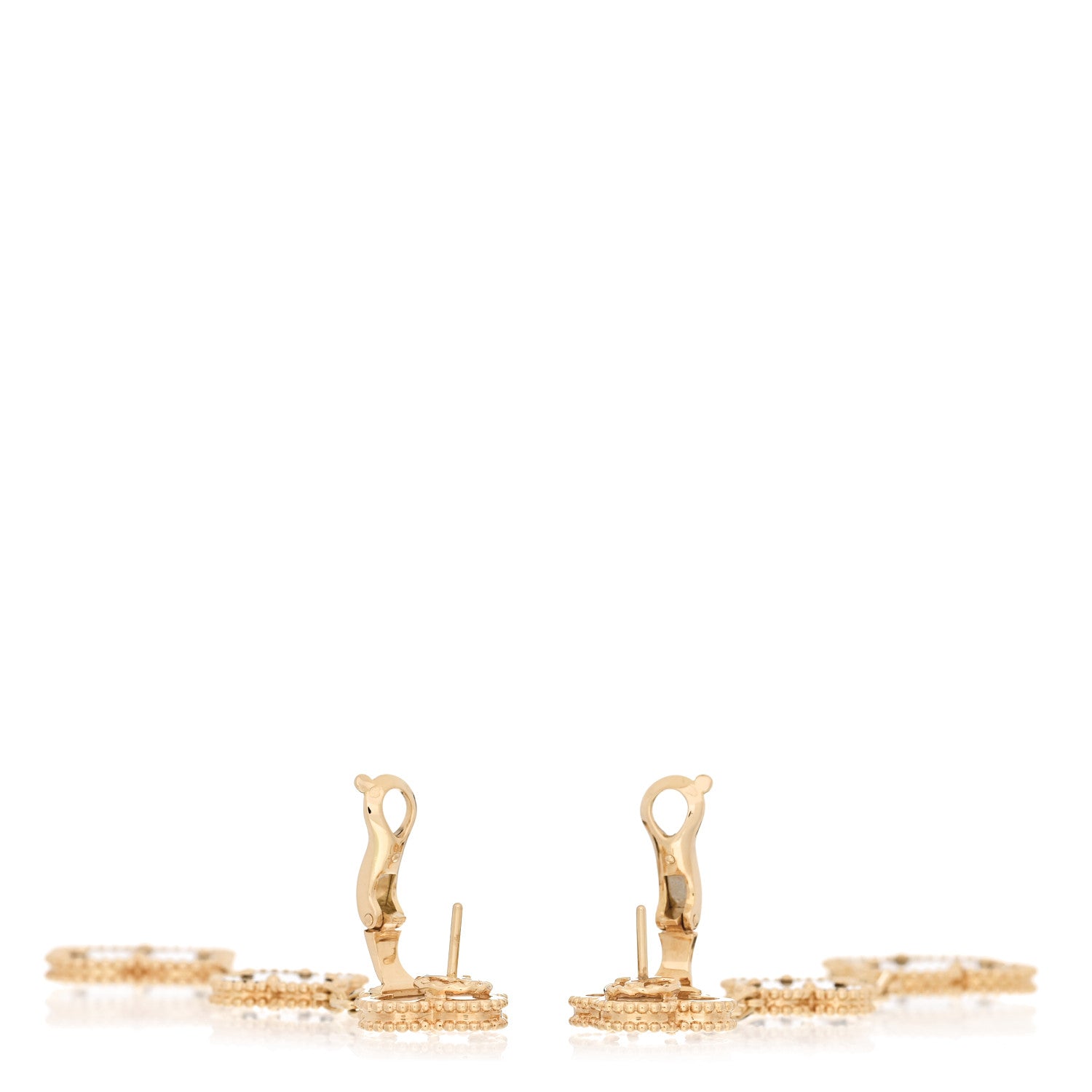 Van Cleef & Arpels 18K Yellow Gold Mother of Pearl Black Onyx 3 Motifs Magic Alhambra Earrings 3 of 5