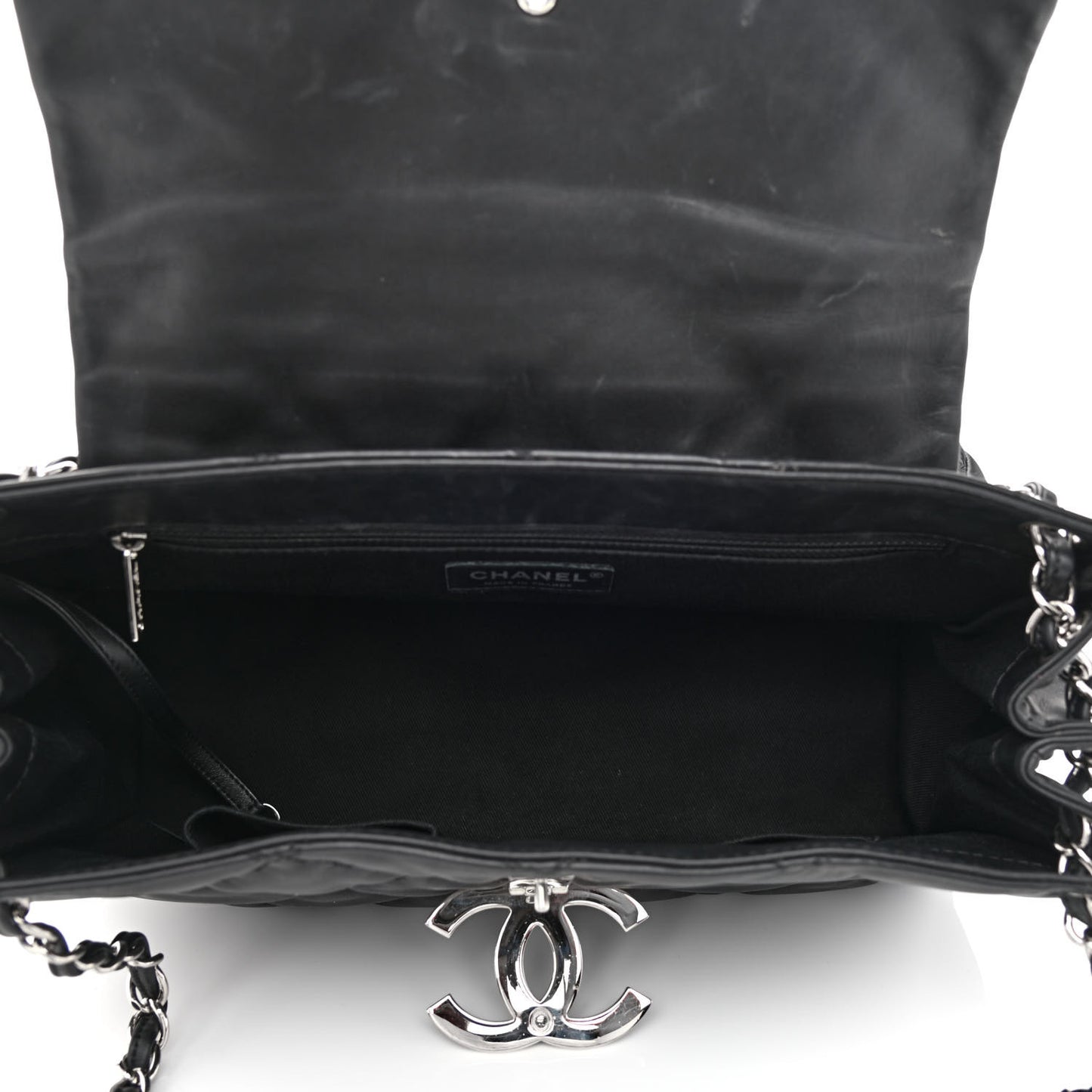 Calfskin Double Stitch Large Hamptons Flap Bag Black