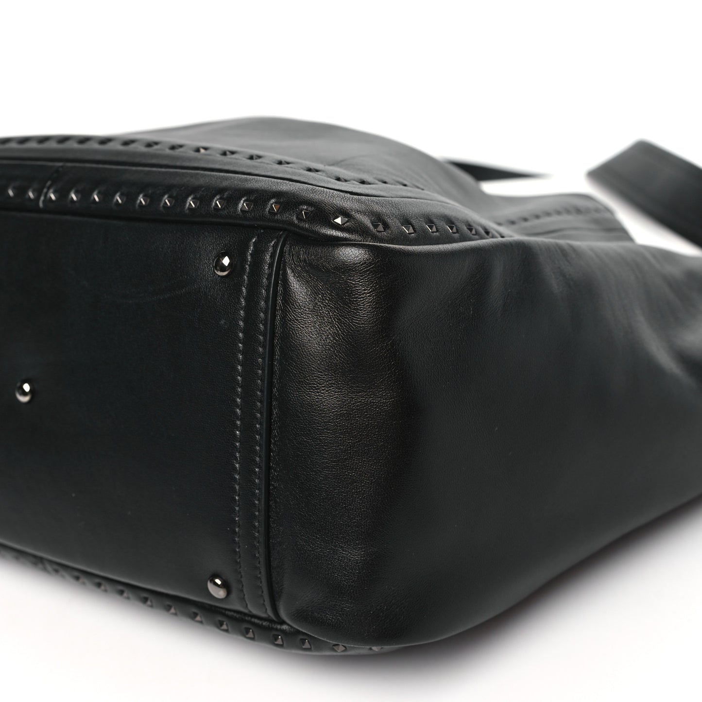 Calfskin Rockstud Hobo Tote Black
