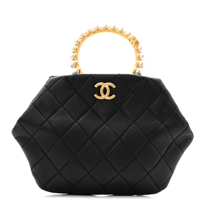 Chanel Lambskin Quilted Pearl Crown Clutch Bag Black 1 of 12