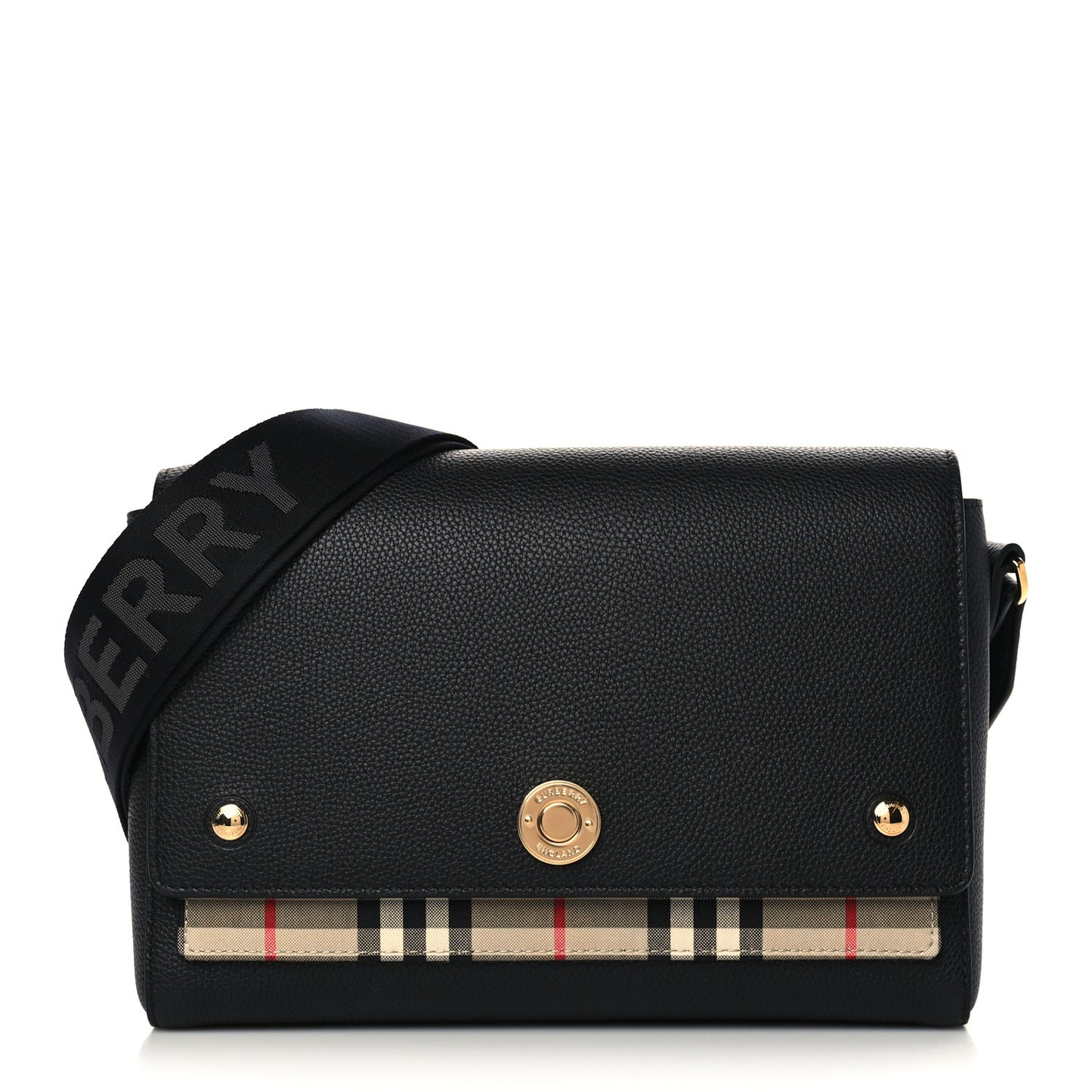 Grainy Calfskin Vintage Check Note Crossbody Bag Black
