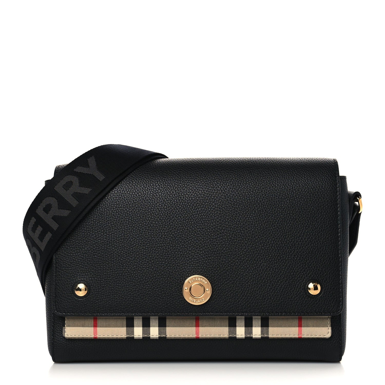 Burberry Grainy Calfskin Vintage Check Note Crossbody Bag Black 1 of 6