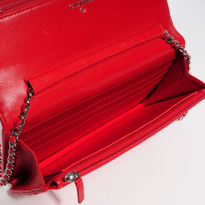 Chanel Lambskin Camellia Embossed Wallet On Chain WOC Red 5 of 8