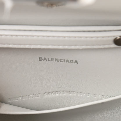 Balenciaga Shiny Calfskin Crocodile Embossed Small Hourglass Evening Chain Bag White 6 of 9