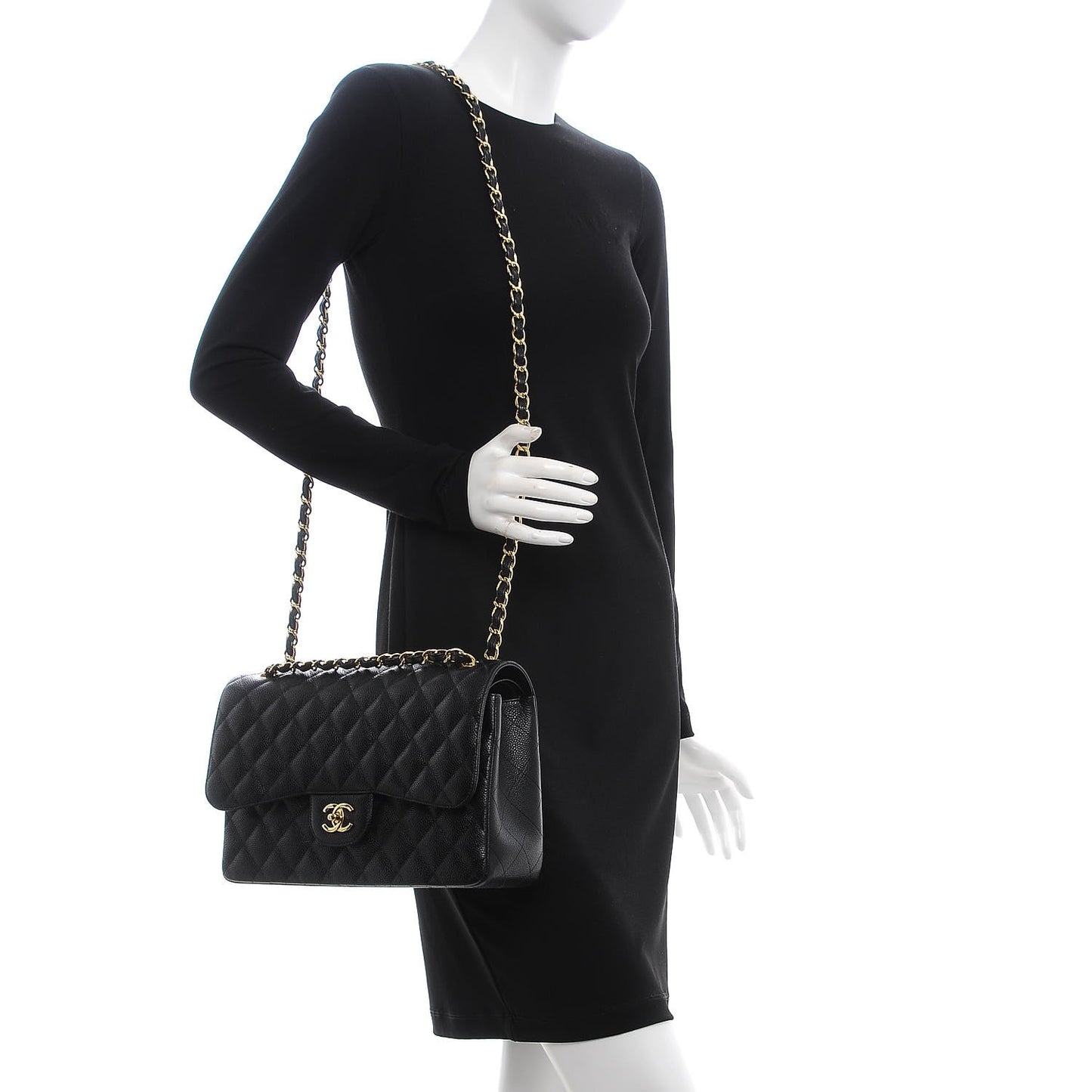Caviar Quilted Jumbo Double Flap Black