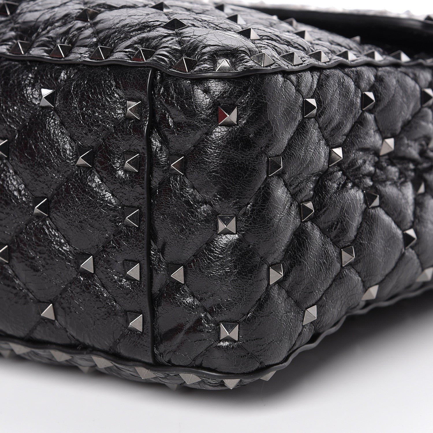 Valentino Garavani Craquele Nappa Large Rockstud Spike Shoulder Bag Black 9 of 12