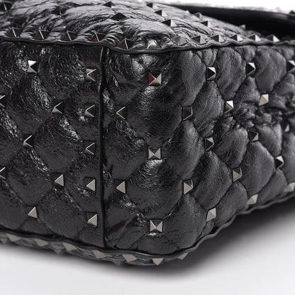 Valentino Garavani Craquele Nappa Large Rockstud Spike Shoulder Bag Black 9 of 12