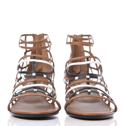 Hermes Calfskin Ragazza Sandals 41 Palissandre White Black 2 of 9