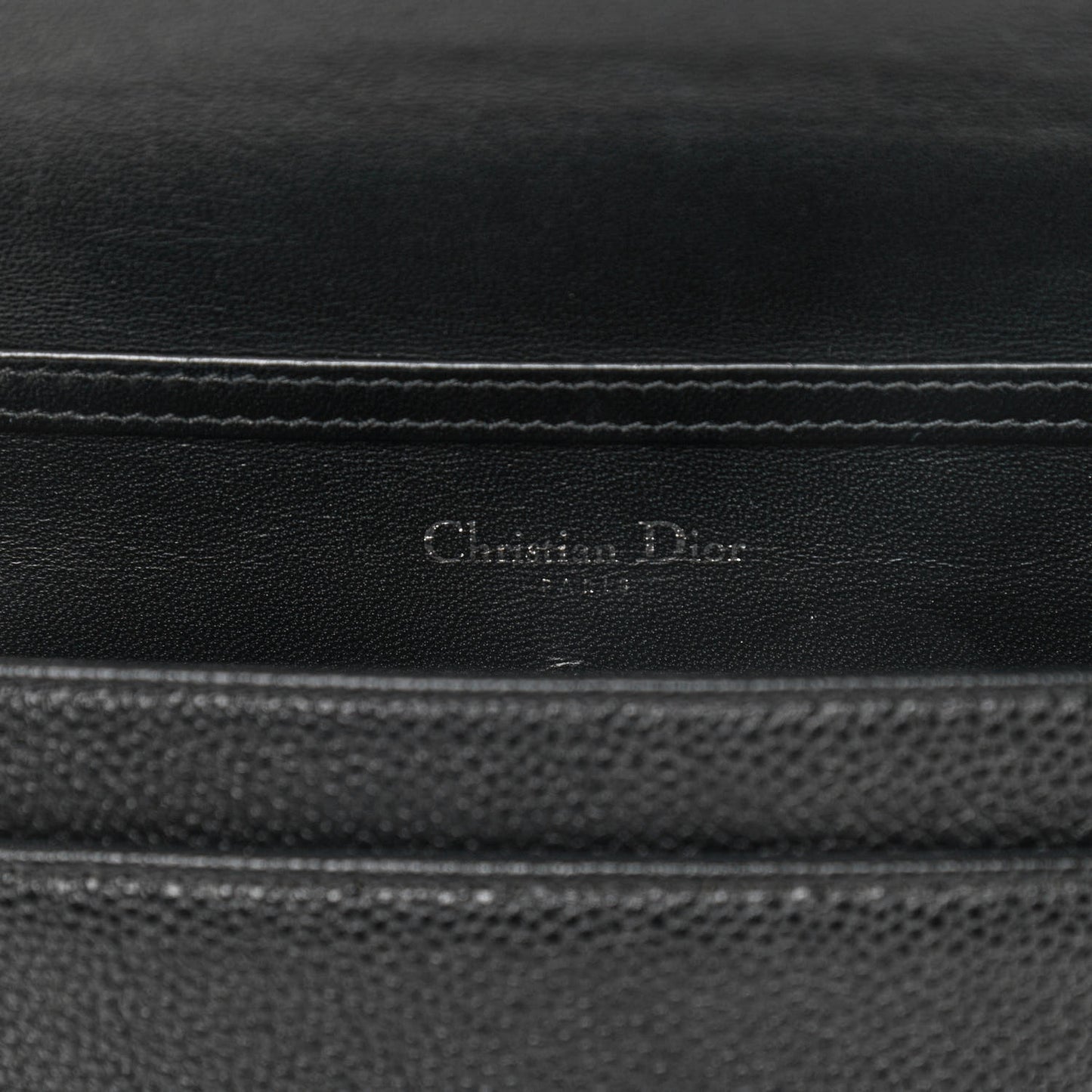 Grained Calfskin Diorama Wallet on Chain Pouch Black