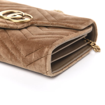 Gucci Velvet Matelasse GG Marmont Chain Wallet Taupe 10 of 11