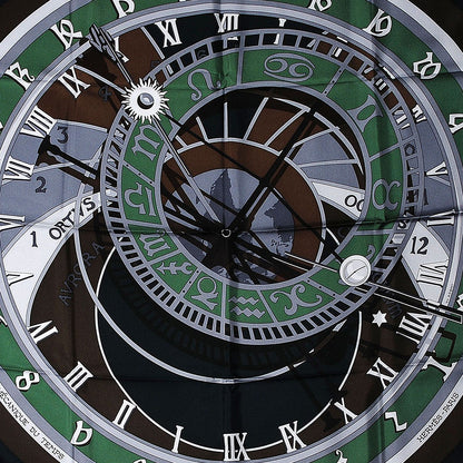 Hermes Silk Mecanique Du Temps Scarf 90 Noir Khaki Gris 1 of 9