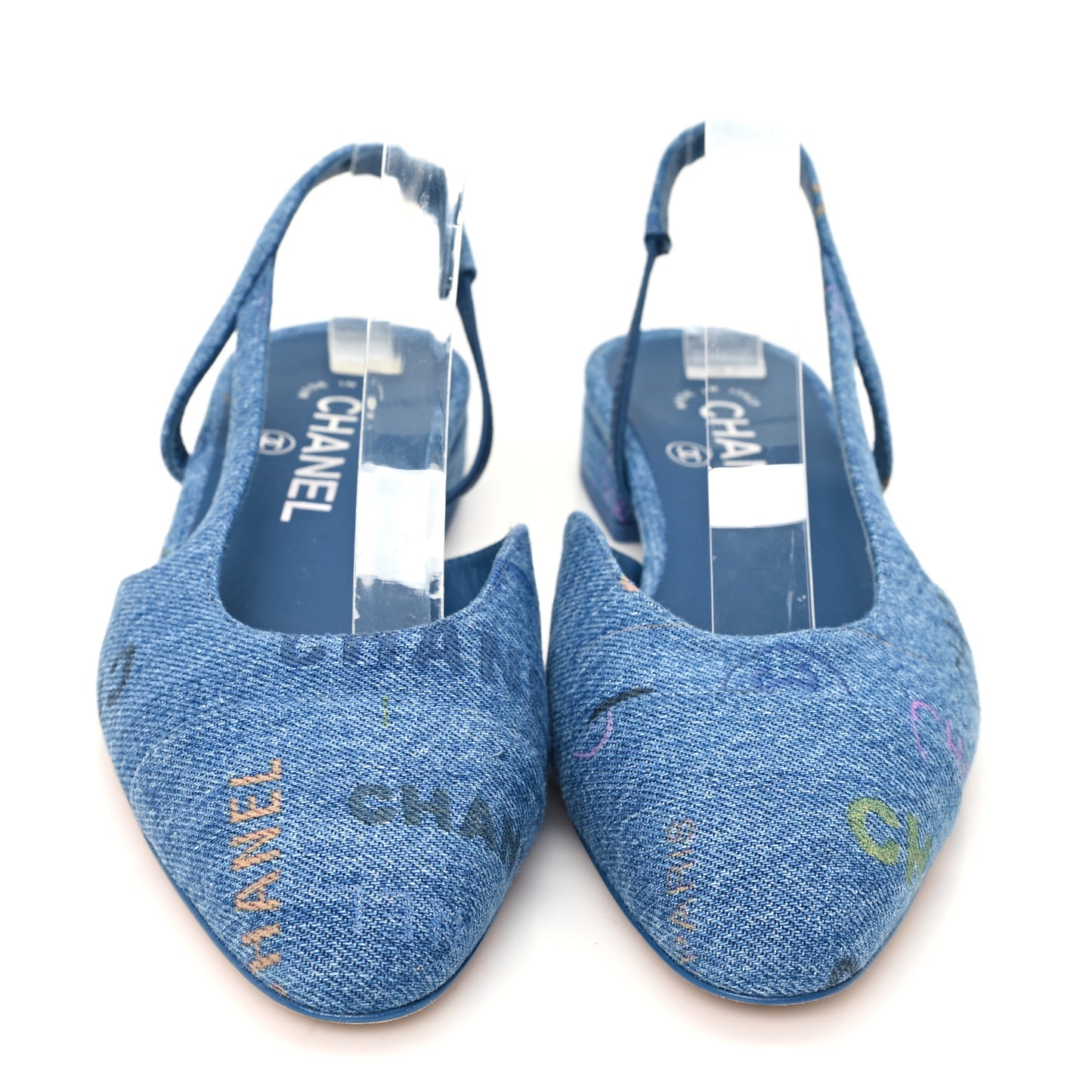 Denim Printed Denim Mood Cap Toe CC Slingback Flats 37 Light Blue Multicolor