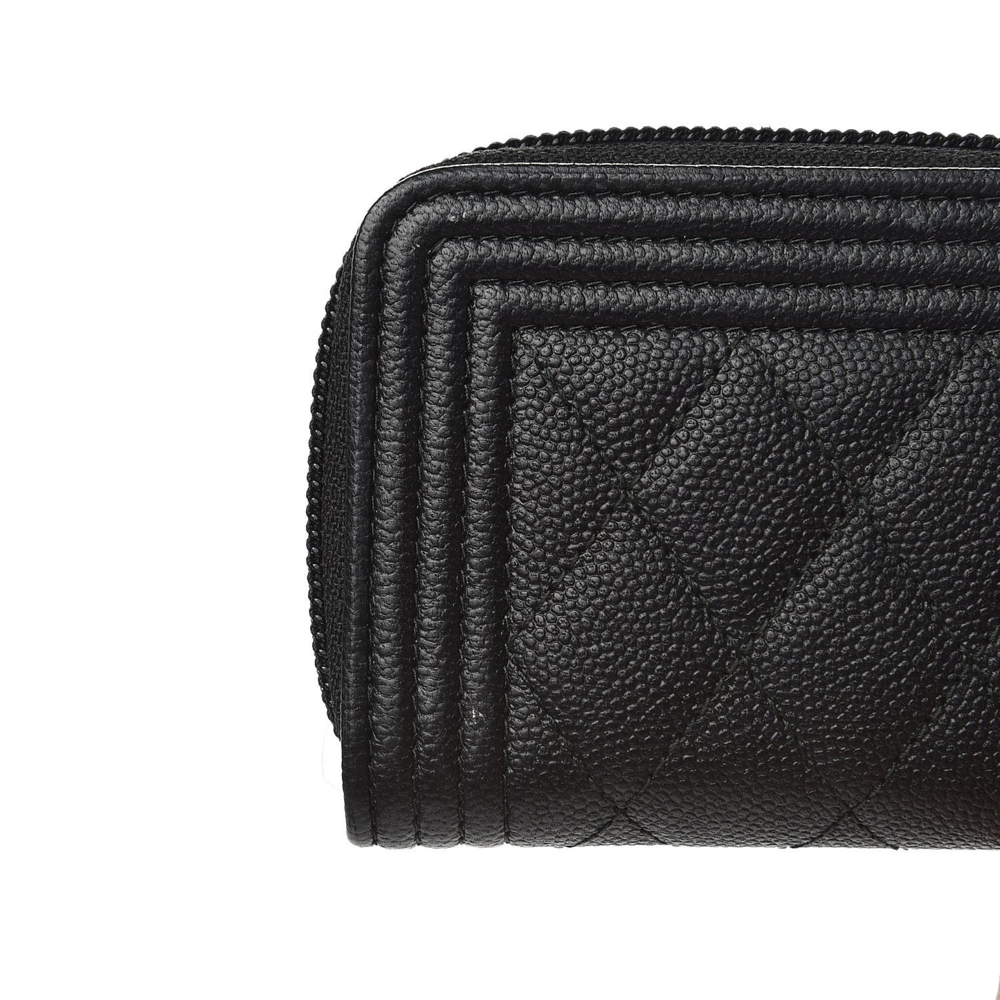 Caviar Quilted Boy Zip Around Coin Purse Wallet Black