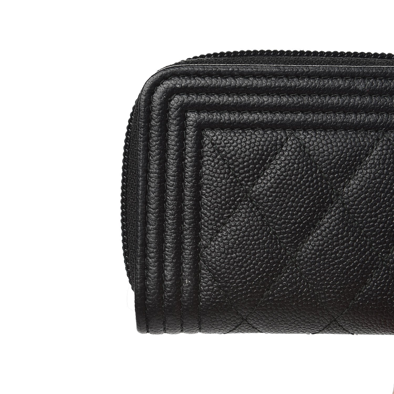 Chanel Caviar Quilted Boy Zip Around Coin Purse Wallet Black 8 of 10