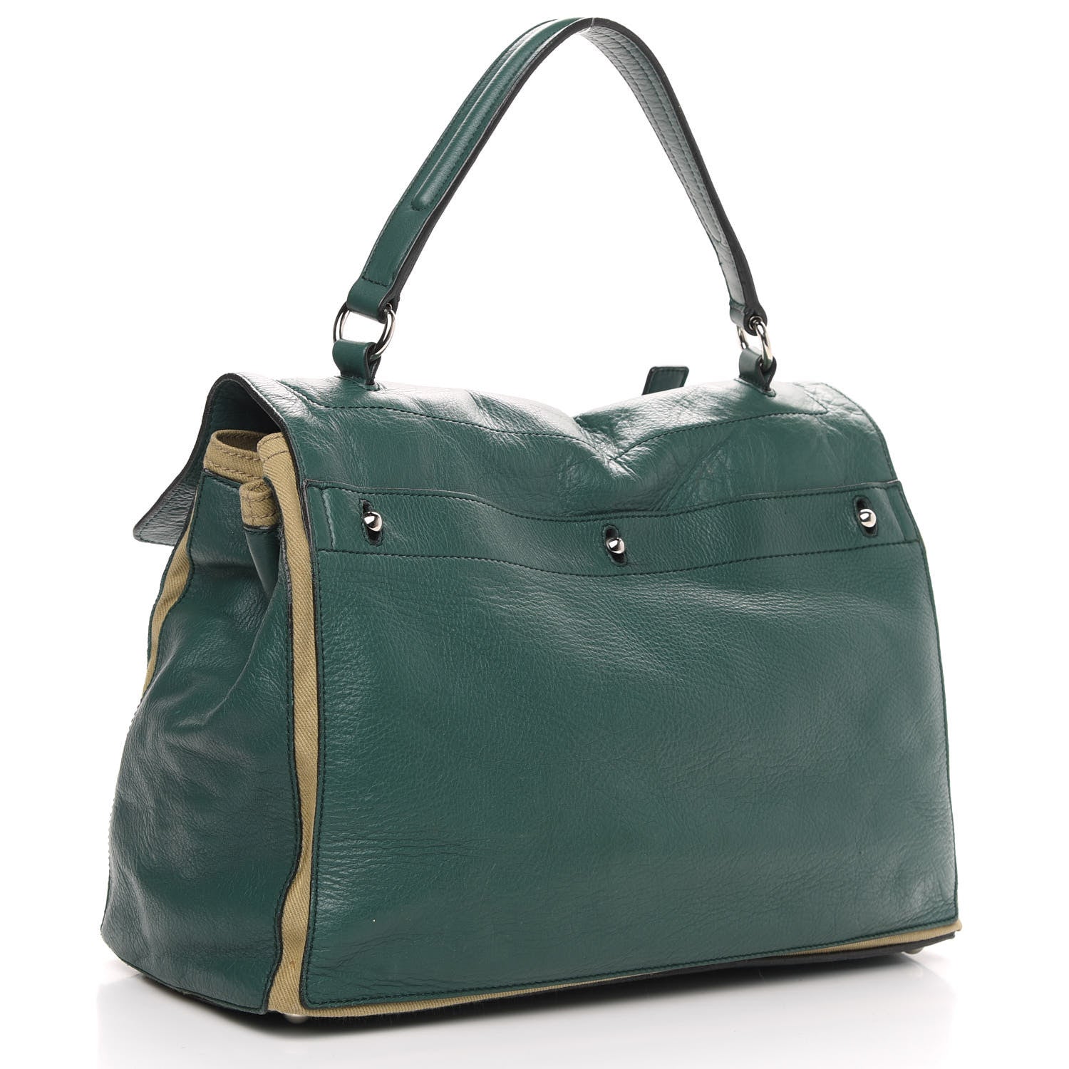 Saint Laurent Calfskin Canvas Large Muse Two Green Beige 3 of 12