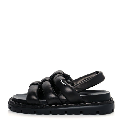 Prada Nappa Padded Blow 20mm Slingback Sandals 35 Black 1 of 9