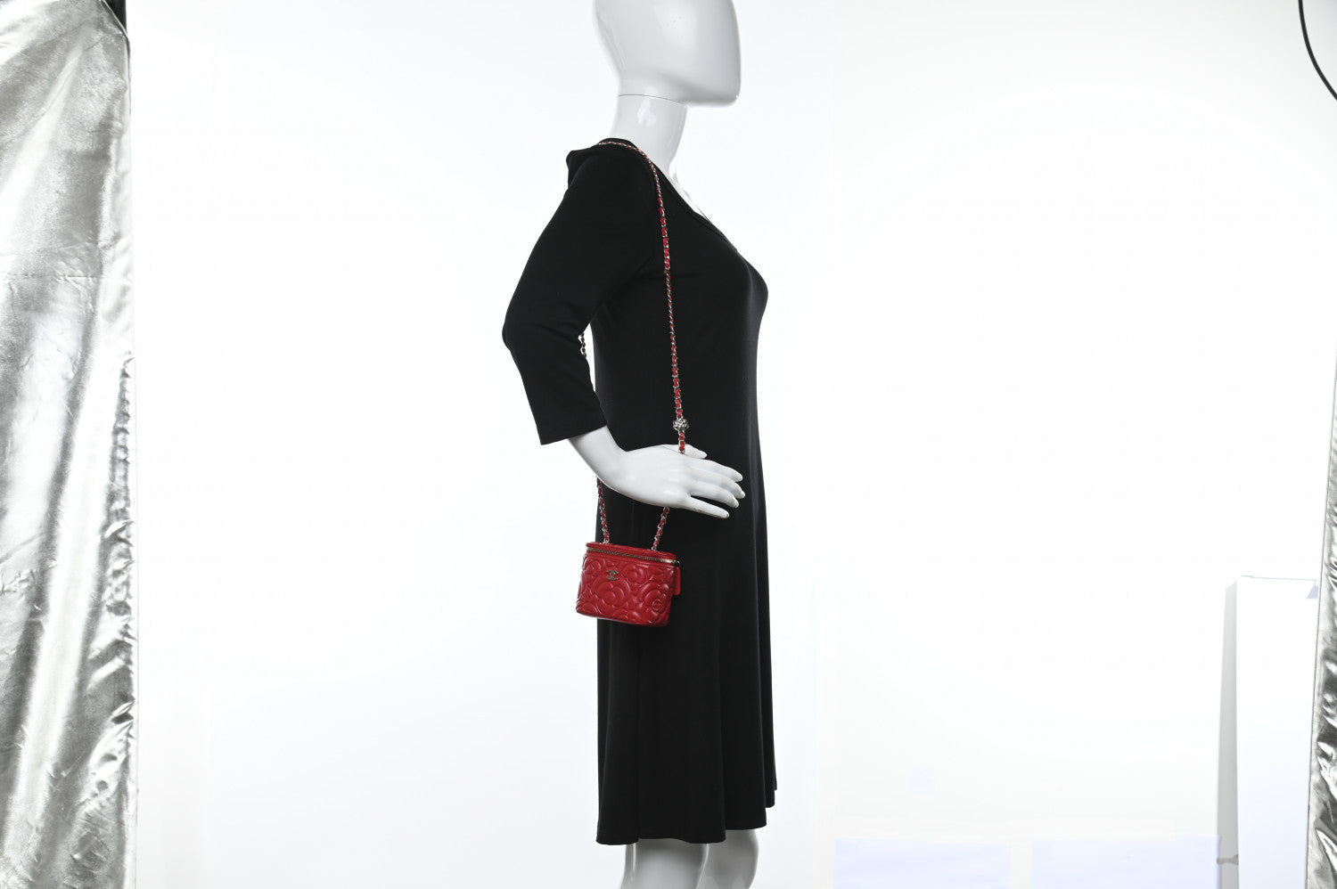 Chanel Lambskin Camellia Embossed Mini Vanity Case With Chain Red 3 of 9