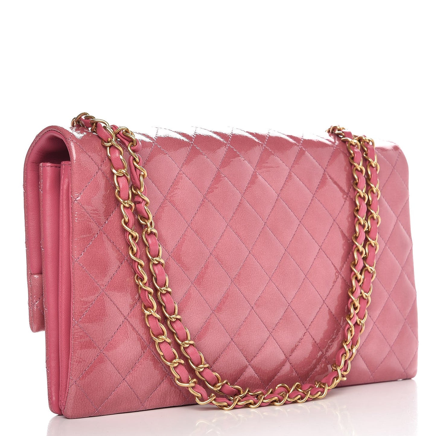 Patent Quilted 3 Pocket Accordion Flap Pink