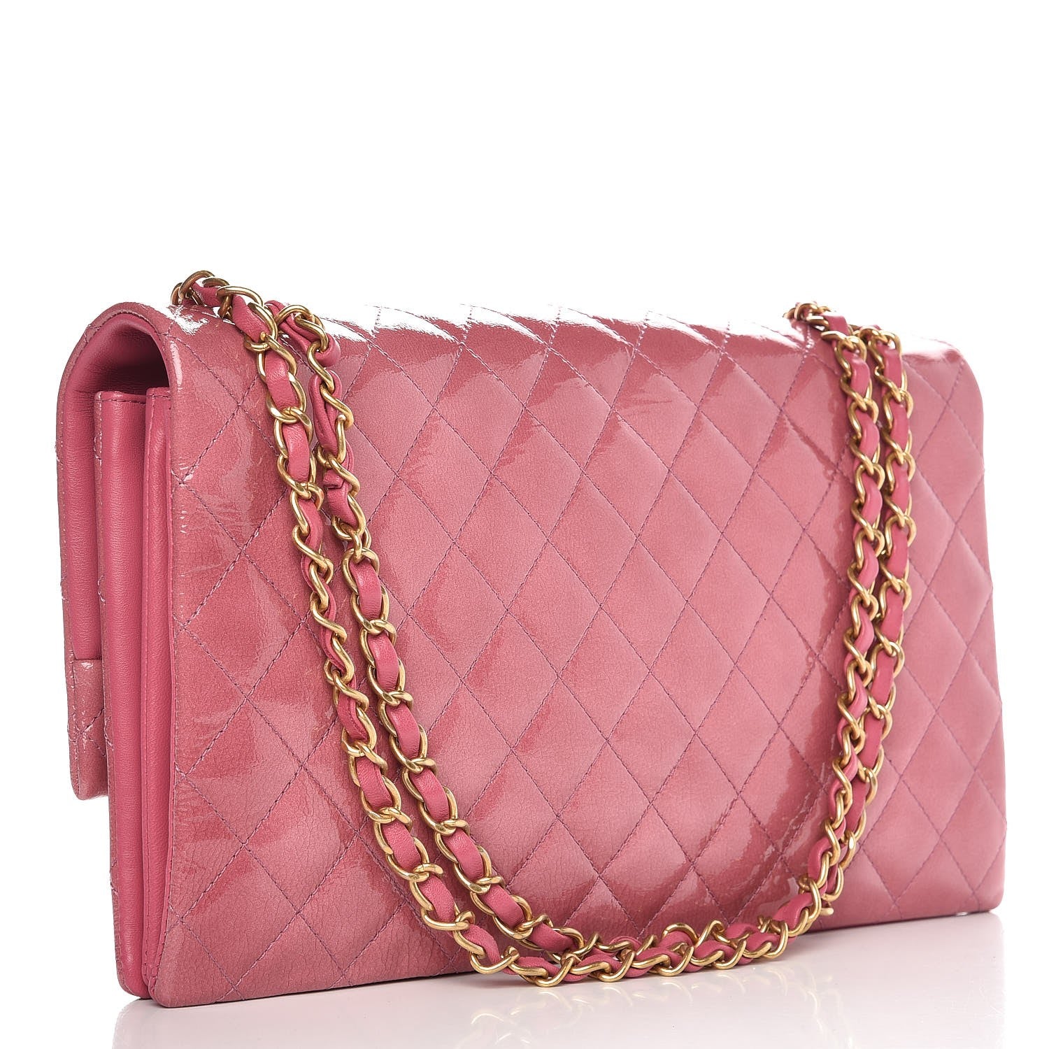 Chanel Patent Quilted 3 Pocket Accordion Flap Pink 3 of 8